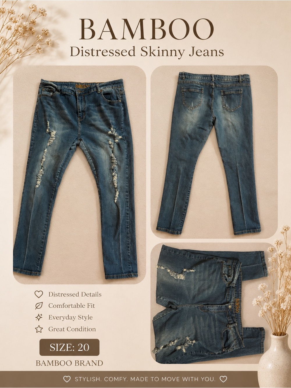 BAMBOO Blue Distressed Skinny Jeans